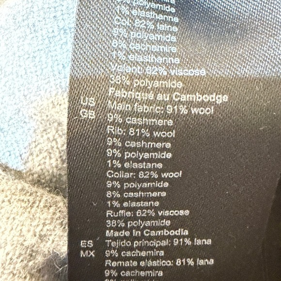 SANDRO Alisson  sz L / 3 V-Neck Sweater Wool Cashmere Grey Black White Soft - Picture 9 of 12